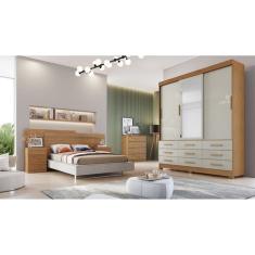 Guarda Roupa Solteiro com Espelho 3 Portas 9 Gavetas - Buriti-Cumaru/Fendi - Móveis Novo Horizonte