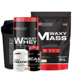 Kit Hipercalórico Waxy Mass 3kg + Waxy Whey 900g + Creatina 100g + BCAA 100g + Coq - Bodybuilders-Unissex