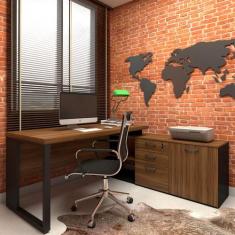 Mesa de Escritório Diretor em L Industrial 170cm Pés Metalon - F5 Offi
