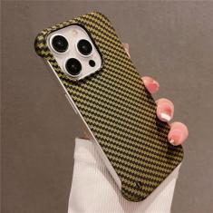 Capa de telefone sem moldura com padrão de fibra de carbono ultrafina para iPhone 15 11 12 13 14 Pro Max Mini XR X XS 7 8 Plus SE Capa dura fina, dourada, para iPhone 11 ProMax