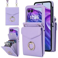Asuwish Capa de celular para Motorola Razr Plus 2024/Moto Razr 50 Ultra carteira com anel de bloqueio de RFID, alça de pulso transversal, porta-cartão de crédito, bolsa para celular RazrPlus Plus2024