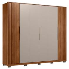 Guarda Roupa Casal Ripado Atrice 6 Portas Nogueira Nude Prime Tx Com Pés Demóbile - Demartêz