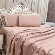Jogo Cama Lençol King Realce Percal 400 Fios 3 Peças - Rosê - Casa Sho