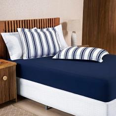Jogo De Cama 100% Algodão Marin Casal Padrão 03 Peças - Marinho