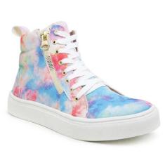 Tenis Cano Alto Feminino Botinha Sneaker Com Cadarço E Zíper Lateral -