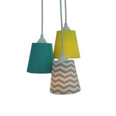 Lustre Pendente Quarto Bebê Chevron Cinza, Verde e Amarelo - Crie Casa