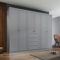 Guarda-Roupa Casal Americano 6 Portas 4 Gavetas Cinza - Henn, Cinza