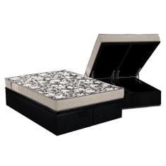Cama Box Baú Queen: Colchão Espuma Ortobom D26 Physical Ultra Resistente + Base Black(158X198)