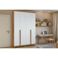 Guarda Roupa 4 Portas e 2 Gavetas c/ Pés Alonzo Amêndoa/Branco - Lopas