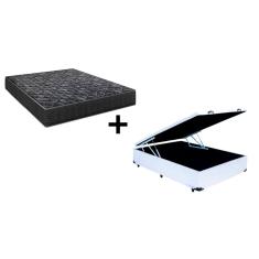 Cama Box Baú Viúva 128 Tecido Sintético Branco com Colchão Lisboa Bello Box Espuma D28 Preto