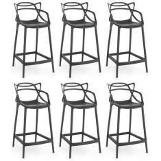 Kit 6 Banquetas Média Allegra 66cm Design Cozinha/Bancada - Preto - Ma