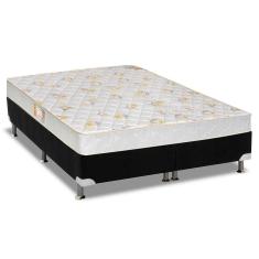 Cama Box Queen: Colchão Espuma Castor D28 Sleep Max + Base Crc Suede Black(158X198)