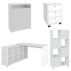 Conjunto Escritório Home Office 4 Peças Nil A06 Branco - Mpozenato