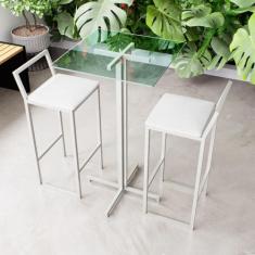 Conjunto Mesa Alta Bar Bistrô Quadrada Vidro 2 Banquetas Confort Estof