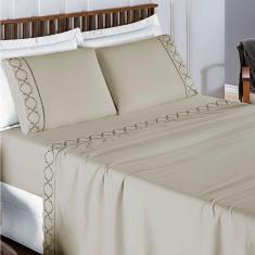Jogo De Lençol King 300 Fios Bordado Infinity 4 Peças - Cáqui