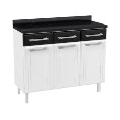 Balcão de Cozinha Topázio 3 Portas e 3 Gavetas c/Tampo Branco/Preto - 