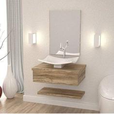 Bancada para Banheiro com Cuba Folha F44 Prateleira e Espelheira 606w Metrópole Compace Carvalho