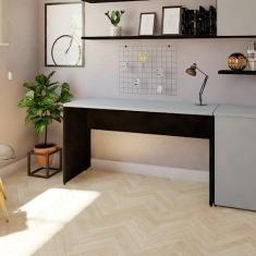 Mesa Reta Corp 25mm 180 cm Bramov Móveis Preto/Cinza Cristal