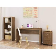 Conjunto Home Office 3 Peças com Escrivaninha, Gaveteiro e Estante Espresso Móveis Nogal
