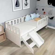 Cama Solteiro Mdf BP  com Escadinha/Escorrega 03 Grades e Cabeceira Megamobilia