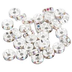 Xeahung 100 peças de contas de metal vazadas espaçadoras de contas soltas 8 mm contas espaçadoras de liga de prata para fazer joias, pulseiras, brincos, colar, miçangas, enfeite de Natal, presentes de