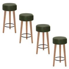 Kit 04 Banquetas Baixa Estofada Pés De Madeira Verde