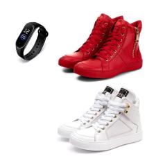 Kit 2 Tênis Sneaker Fitness Feminino Botinha Academia + Relógio-Feminino