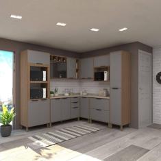 Cozinha Completa C 8Peças Vidro Reflecta Tampos E Paneleiro Aspen Luciane Móveis Vanilla-cinza Puro