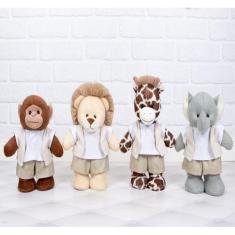 KIT DE SAFARI PELUCIAS EM PÉ 30cm - LEÃO, ELEFANTE, MACACO, GIRAFA PAR