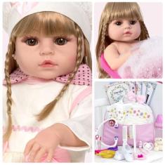 Boneca Reborn Baby Loira Linda Cabelo Longo Com Vários Itens - Cegonha