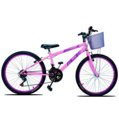 Bicicleta Aro 24 C/cestinha Forss Anny 18 Marchas Violeta, Rosa