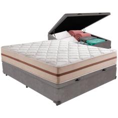 Cama Box Baú Cinza e Colchão Classic 22 cm Molas ensacadas Casal Anjos