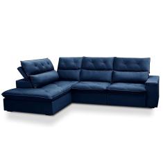 Sofá 4 Lugares Retrátil e Reclinável com Chaise Esquerdo Noruega Veludo Azul