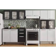 Cozinha Completa Evidence 4pçs (2 Armários + 1 Balcão + 1 Paneleiro) C4P57 Branco/Preto - Bertolini