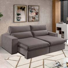 Sofá 4 Lugares 250Cm Retrátil E Reclinável Free Veludo Bege Natural