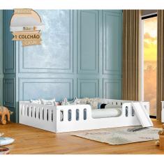 Cama Intanfil Helo Com Colchão Casal Montessoriana Branca Com Escorregador - Divaloto - Cor: Branco