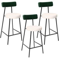 Kit 03 Banquetas Baixa Bar Cozinha E Sala De Jantar Milão L02 Facto Verde Linho Cru