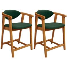 Kit 02 Banquetas Baixa Cozinha Bancada Cecília L02 Couríssimo Verde Musgo Lyam Decor