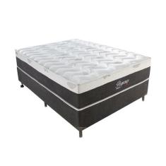 Cama Box Casal Pegasus com Colchão Casal Molas Ensacadas Cinza e Branc