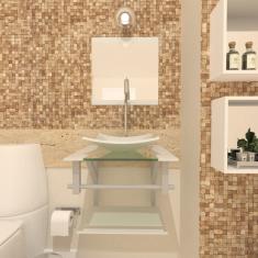 Gabinete De Vidro 40cm Ac Com Cuba Quadrada Branco