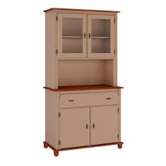 Armário de Cozinha com Cristaleira de Vidro e Madeira Antique com 4 Po