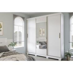 Guarda Roupa Casal 3 Portas de Correr (1 c/ Espelho) e 4 Gavetas Búzios Branco - Panan