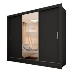 Roupeiro 3 Portas Casal Com 3 Espelhos Aurora Preto - M. Arapongas