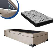 Cama Box Baú Solteiro Colchão Espuma D33 + Box Bege 53x78x188