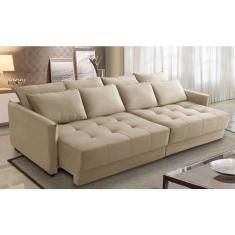 Sofá Cama Retrátil e Reclinável 2,30m com Molas Carol Veludo Bege Adonai Estofados