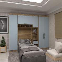 Quarto De Solteiro Com Guarda Roupas E Mesa De Cabeceira Paris Luciane Móveis Avelã Pf Com Grey Sky Pf