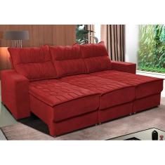 Sofá Retrátil E Reclinável 2,25m Cama Inbox Canadá Com Molas Velusoft Vermelho