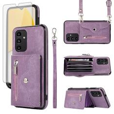 Capa de telefone para Samsung Galaxy A13 5G capa carteira com protetor de tela de vidro temperado alça transversal de pulso cordão suporte de cartão de crédito suporte de couro A04S M13 G5 A 13 2022