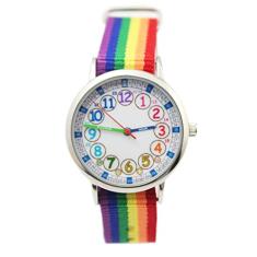 Bigbangbang Relógio analógico infantil, relógio de tempo de aprendizagem, pulseira de tecido macio para primeiro relógio, tempo de leitura, estudo de tempo, relógios de hora de aprendizagem, relógio