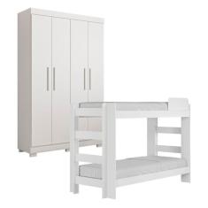 Quarto Infantil/Juvenil com Beliche Flórida e Guarda Roupa 4 Portas 3 Gavetas Flórida 100% MDF  Branco